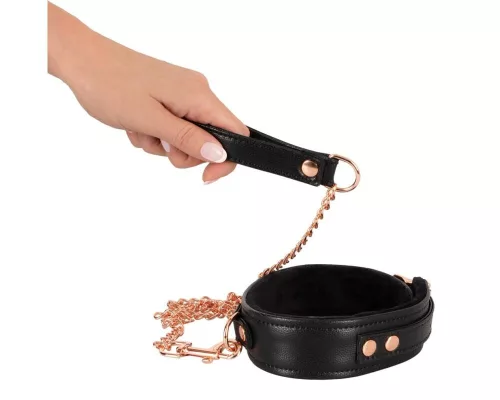 Bad Kitty nyakörv pórázzal -  fekete/rosegold
