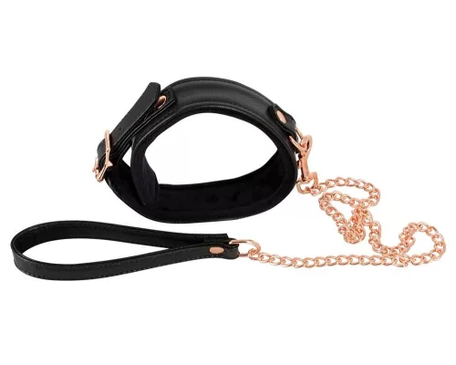 Bad Kitty nyakörv pórázzal -  fekete/rosegold