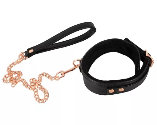Bad Kitty nyakörv pórázzal -  fekete/rosegold