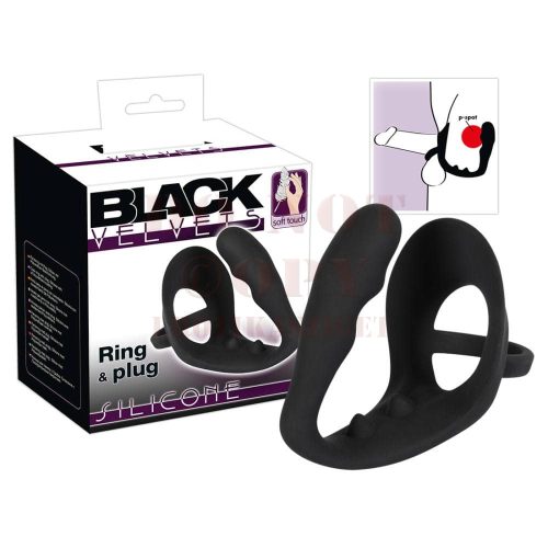 Black Velvet prosztata stimulátor potenciagyűrűvel és herepánttal