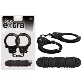 Sex Extra - Erős fekete bilincs és kötél szettben