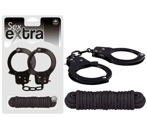 Sex Extra - Erős fekete bilincs és kötél szettben