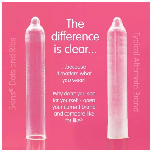 Skins bordázott, pontozott óvszer - 16 db