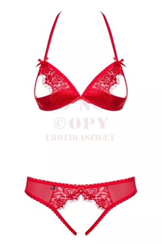 Obsessive 870 piros nyitott csipkeszett - L/XL