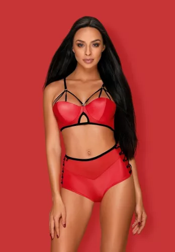 Obsessive Leatheria piros bőrhatású szett - S/M
