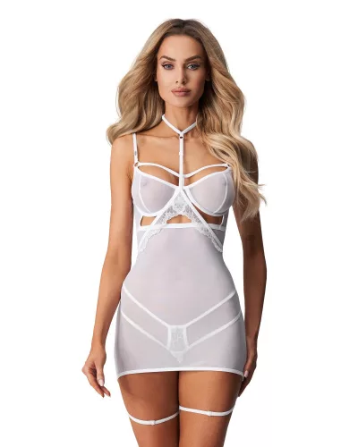 Obsessive Arrowel fehér babydoll combkötővel - S/M