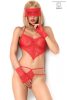 Chilirose csipkés body szett - piros