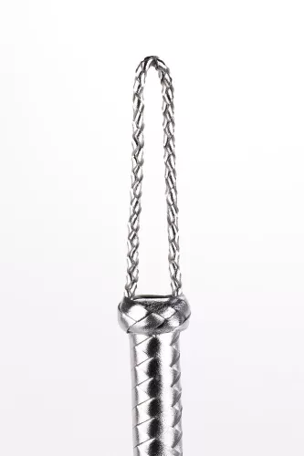 Fekete velűrbőr korbács ezüst nyéllel - 45 cm