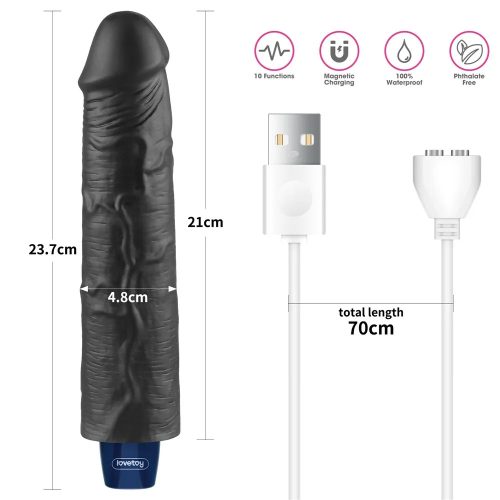 Real Softee tölthető élethű fekete vibrátor - 24 cm