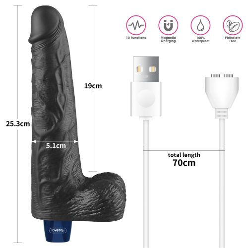 Lovetoy Real Softee élethű fekete herés vibrátor - 25 cm