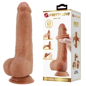   Pretty Love letapasztható barna dildó húzogatható bőrrel - 23 cm