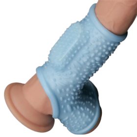 Lovetoy vibrációs  péniszmandzsetta herefogóval- kék