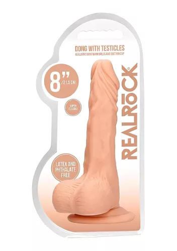 RealRock - tapadókorongos testszínű herés dildó - 21 cm
