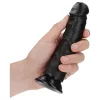 RealRock - tapadókorongos fekete realisztikus dildó - 15,5cm