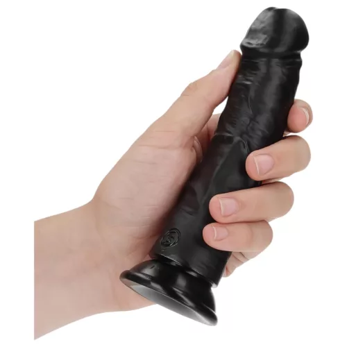 RealRock - tapadókorongos fekete realisztikus dildó - 15,5cm