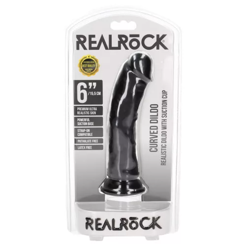 RealRock - tapadókorongos fekete realisztikus dildó - 15,5cm