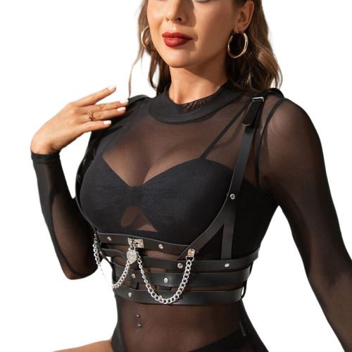 Subblime fekete pántos, láncos bőr hám