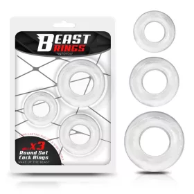 Beast - 3 db áttetsző rugalmas péniszgyűrű szett
