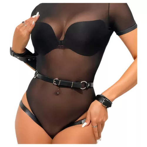 Adalet Jimena - fekete vegán bőr hám bilincsekkel