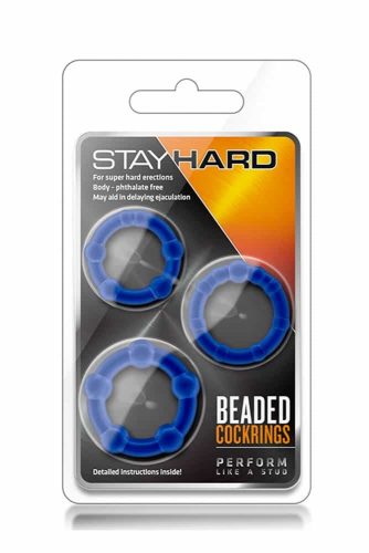 Stay Hard beaded cockrings – kék erekció gyűrű szett (3 db)