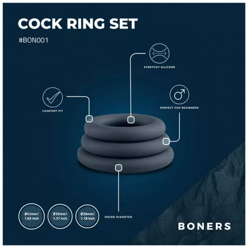 Boners szürke szilikon péniszgyűrű szett - 3 db