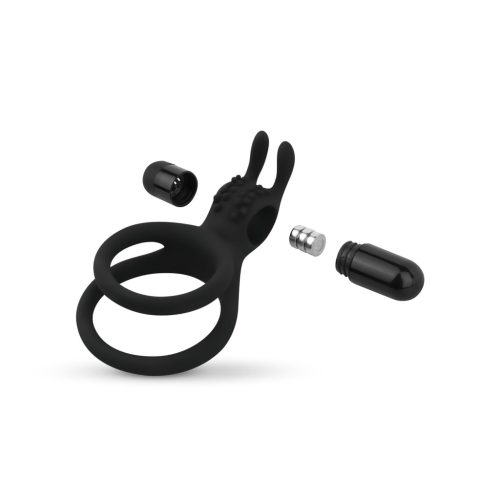 Easytoys Share Ring - vibrációs fekete pénisz- és heregyűrű