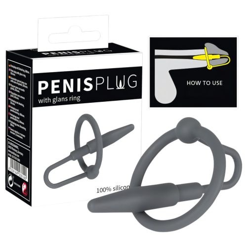 Penisplug - szilikon makkgyűrű kúpos dilátorral (szürke)