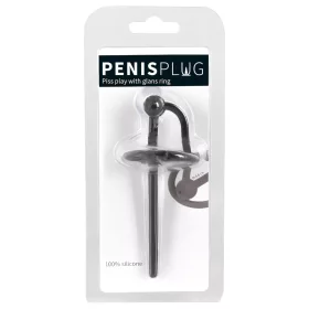   Penisplug - szilikon makkgyűrű üreges dilátorrall (fekete)