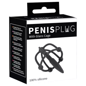 Penisplug - szilikon makk ketrec dilátorral (fekete)