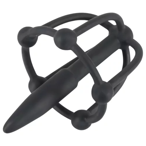 Penisplug - szilikon makk ketrec dilátorral (fekete)