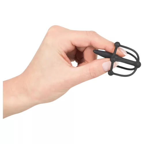 Penisplug - szilikon makk ketrec dilátorral (fekete)