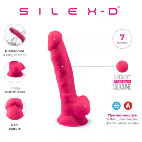 Silexd 7 - tapadókorongos, herés dildó - 17,5cm (pink)