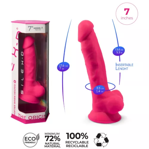 Silexd 7 - tapadókorongos, herés dildó - 17,5cm (pink)