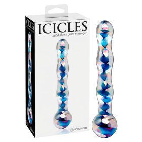 Icicles No. 08 - hullámos, kétvégű, üveg dildó (átlátszó-kék)   Icicles No. 08 - hullámos, kétvégű, üveg dildó (átlátszó-kék)