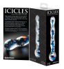 Icicles No. 08 - hullámos, kétvégű, üveg dildó (átlátszó-kék)