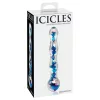 Icicles No. 08 - hullámos, kétvégű, üveg dildó (átlátszó-kék)