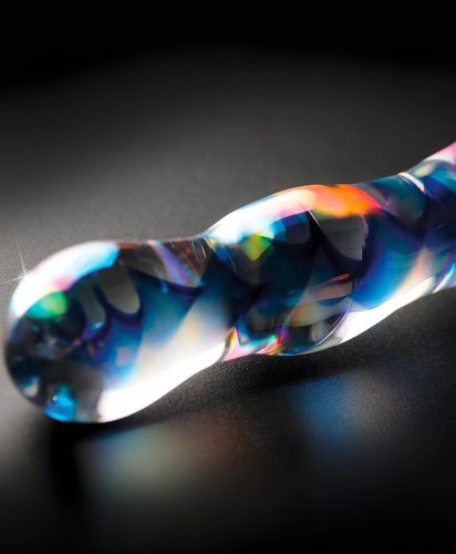 Icicles No. 08 - hullámos, kétvégű, üveg dildó (átlátszó-kék)