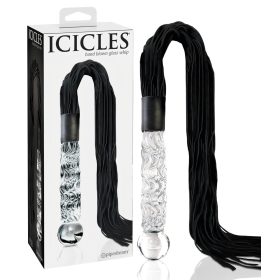 Icicles No. 38 - bőr korbács és üveg dildó (átlátszó-fekete)   Icicles No. 38 - bőr korbács és üveg dildó (átlátszó-fekete)