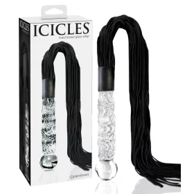   Icicles No. 38 - bőr korbács és üveg dildó (átlátszó-fekete)