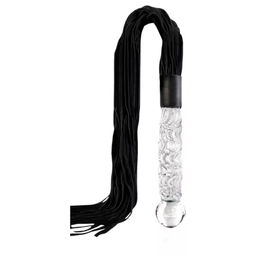 Icicles No. 38 - bőr korbács és üveg dildó (átlátszó-fekete)