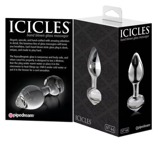 Icicles No. 44 - kúpos, üveg anál plug (átlátszó)