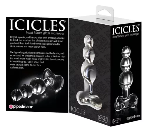 Icicles No. 47 - tripla gyöngyös, üveg anál plug (átlátszó)
