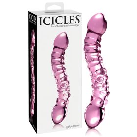 Icicles No. 55 - kétvégű, G-pont üveg dildó (pink) Icicles No. 55 - kétvégű, G-pont üveg dildó (pink)