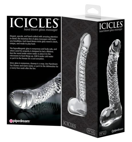Icicles No. 61 - herés, péniszes üveg dildó (átlátszó)