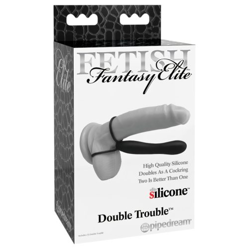 Fetish Double Trouble - here- és péniszgyűrű dildóval (fekete)