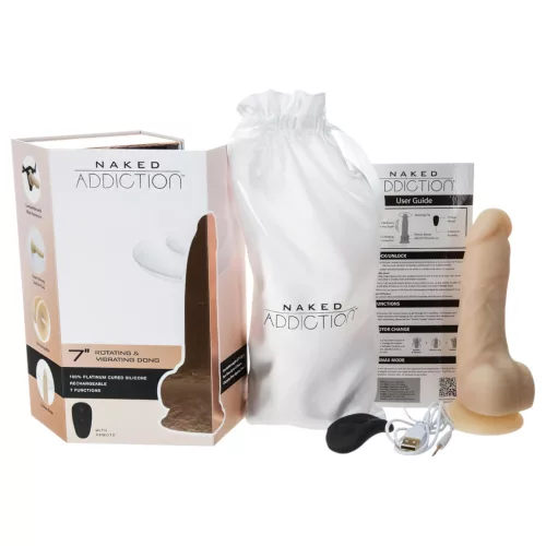 Naked Addiction Rotating 7 - forgófejes vibrátor (18cm) - natúr