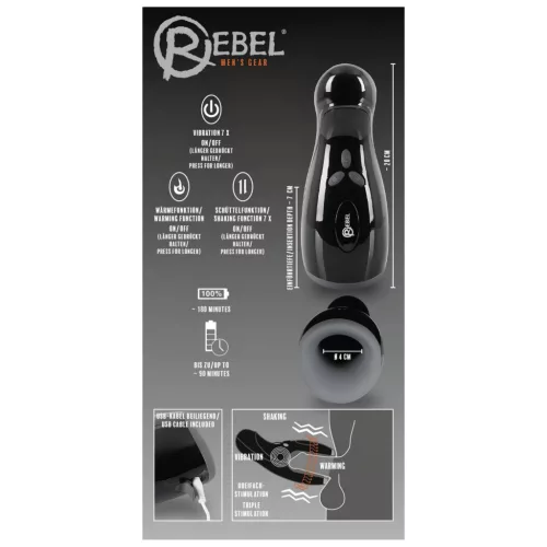 Rebel - fűthető, vibráló, fel-le mozgó maszturbátor (fekete)
