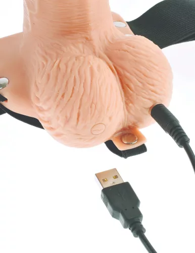 Fetish Strap-On 6 - felcsatolható, üreges vibrátor (natúr)