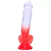 Sunfo - tapadókorongos, herés dildó - 21cm (átlátszó-piros)