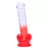 Sunfo - tapadókorongos, herés dildó - 21cm (átlátszó-piros)